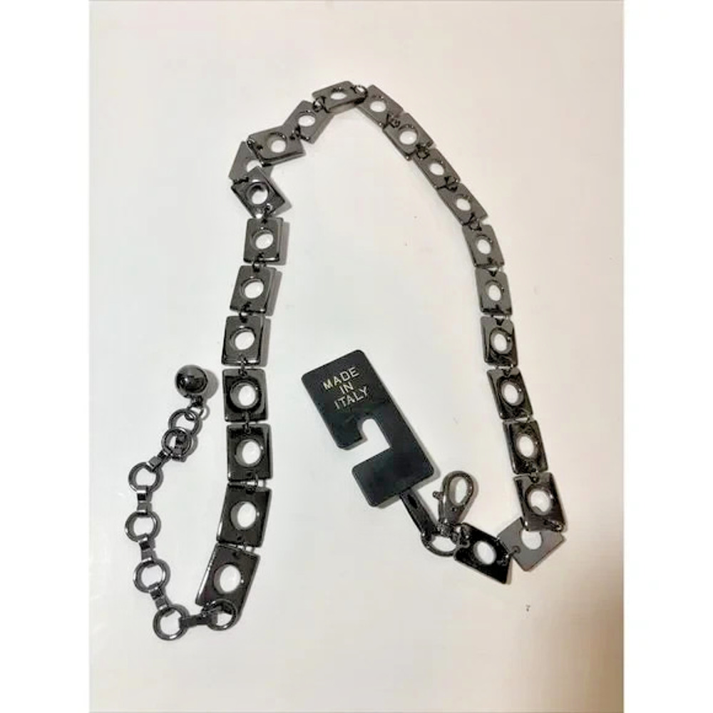 NEW Black Geometric Link Belt Itanian Made Chain Strap Industrial Modern Adjust